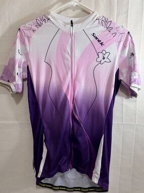 Santic Cycling Jersey Womens Med Pink Purple Floral Full Zip Pockets Top